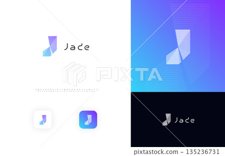 Line Geometric Logo Letter J Monogram Concept Design for Digital Science Architect Technology Startup Business Identity Branding Emblem Label with Modern Sans Serif Font Alphabet. Vector Illustration 135236731
