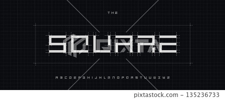 Architecture Square Stencil Font Logo Alphabet Vector Blueprint Letters Set Geometric Typography, Technical Draw Typographic Title Text, Headline, Logotype, Architect Fonts. Vector Typeface Architecture Square Stencil Font Logo Alphabet Vector Blueprint Letters Set Geometric Typography, Technical Draw Typographic Title Text, Headline, Logotype, Architect Fonts. Vector Typeface 135236733