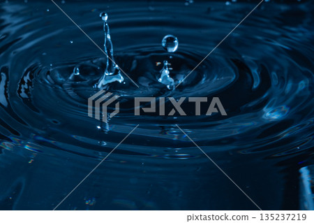 213.Blue Splash and Ripples from Mid-Air Water Droplet 213.Blue Splash and Ripples from Mid-Air Water Droplet 135237219