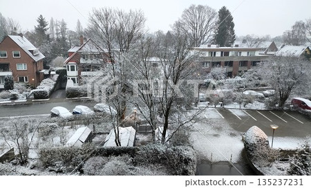 Hamburg, Germany - March 11 2023: Snowy Hamburg 135237231