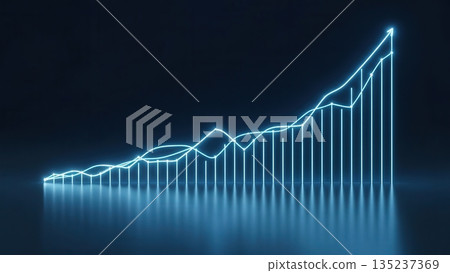 Structured ascending bars with neon line steady growth 135237369