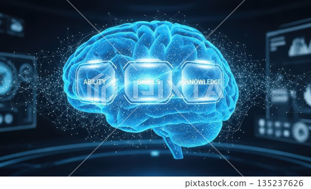 Hightech training platform illustrating brain activity and skill development processes for professionals 135237626