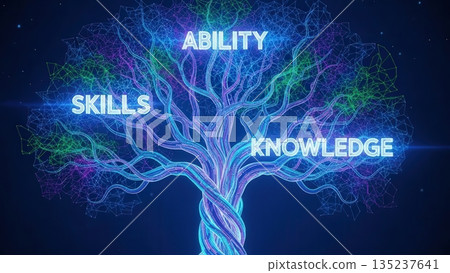 Illuminated twisted structure, Luminous convoluted trunk illustrating talent development and coaching pathways Illuminated twisted structure, Luminous convoluted trunk illustrating talent development and coaching pathways 135237641