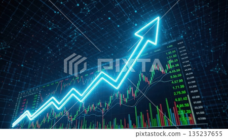 Neon highlighted stock graph indicates strong upward momentum in trading 135237655