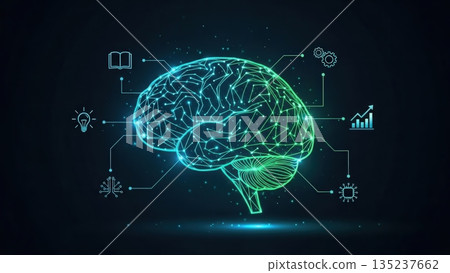 Advanced neural data display systems, Hightech holographic brain with dynamic data overlays 135237662