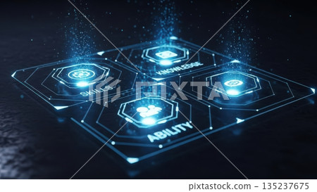 Immersive technology demonstration featuring dynamic holographic interface elements and visual effects 135237675