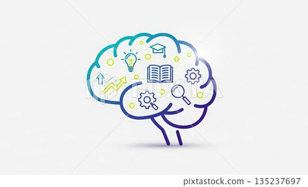 Simple outline of educational elements on plain backdrop for instructional design projects 135237697