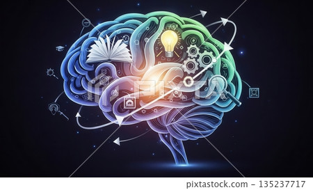 Brain data visualization, Visual representation of neural activity and data flow in brain networks Brain data visualization, Visual representation of neural activity and data flow in brain networks 135237717