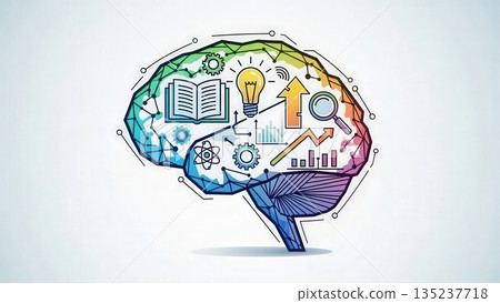 Conceptual diagram representing knowledge expansion through strategic educational tools and data analysis 135237718