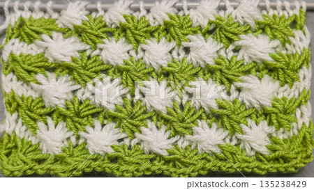 Knitting patterns and details for sweaters, hats, and other crocheted items. 135238429