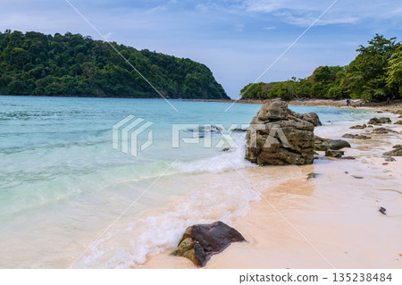 Motion wave hit stone arch and beach of Koh Kradon, Trang 135238484