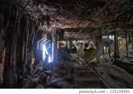 stalagmite and stalactite inside cave of Tham lay or le Khao Kob, Trang stalagmite and stalactite inside cave of Tham lay or le Khao Kob, Trang 135238495