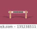 Indexing symbol. Single Wooden stick pinned by Clothespins, beautiful Pink Background. Business and Indexing concept with copy space 135238511