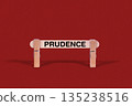 Prudence symbol. Wooden stick braced by Clothespins, beautiful Red Background. Business and Prudence concept with copy space 135238516