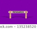 Research symbol. Wooden stick suspended by Clothespins, Purple hues Backdrop. Business and Research concept with copy space 135238520