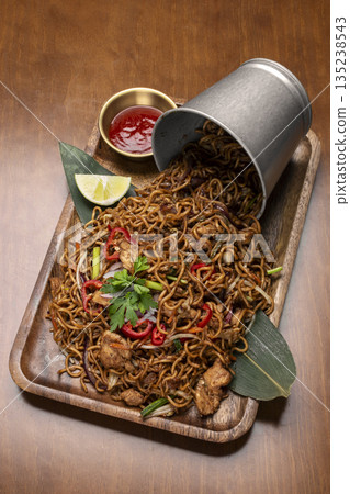 pad thai chicken stir fry noodles in modern restaurant in thailand pad thai chicken stir fry noodles in modern restaurant in thailand 135238543
