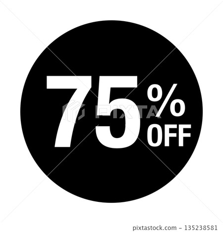 “75% OFF”文字標記，圓形，透明背景，單色 135238581