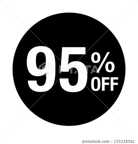 「95% OFF」標誌，圓形，透明背景，單色 135238582