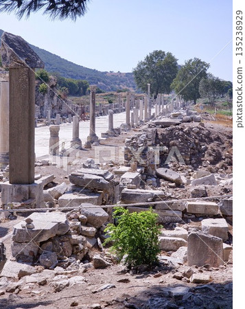 Ancient Ephesus, ruins in Turkey, ruins of the Ancient Roman and Ancient Greek empires, Selcuk, Izmir province 135238929