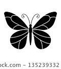 Butterfly Silhouette Vector Illustration. Perfect for logos, icons, tattoos, wall art, stickers, posters, nature themed graphics, decorative prints, and digital design projects. 135239332
