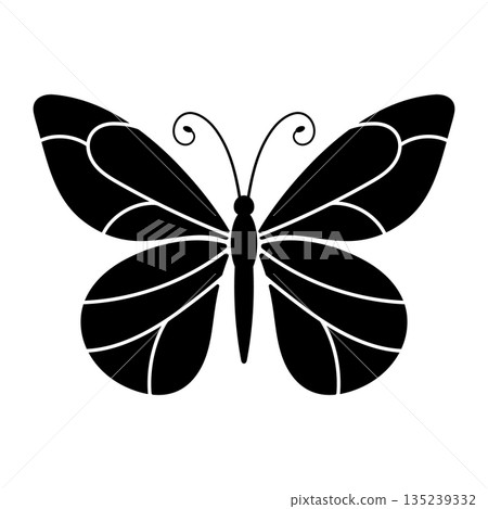 Butterfly Silhouette Vector Illustration. Perfect for logos, icons, tattoos, wall art, stickers, posters, nature themed graphics, decorative prints, and digital design projects. 135239332