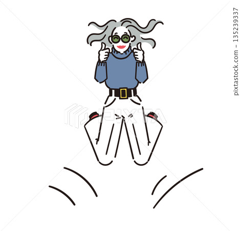 Illustration of a cheerful senior woman jumping with a fist pump Illustration of a cheerful senior woman jumping with a fist pump 135239337