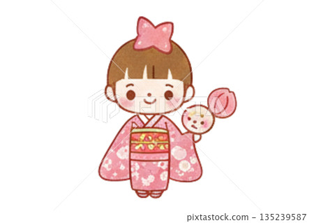 身穿和服的女孩,春天 身穿和服的女孩,春天 135239587