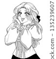 Retro black and white illustration: A touching girl in a manga style 135239607