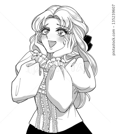 復古黑白插畫：漫畫風格的動人女孩 135239607