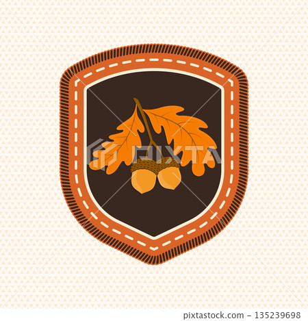 Scout badge with oak leaves. Vector. Merit patch, sticker for camping outdoor and academic activities Scout badge with oak leaves. Vector. Merit patch, sticker for camping outdoor and academic activities 135239698