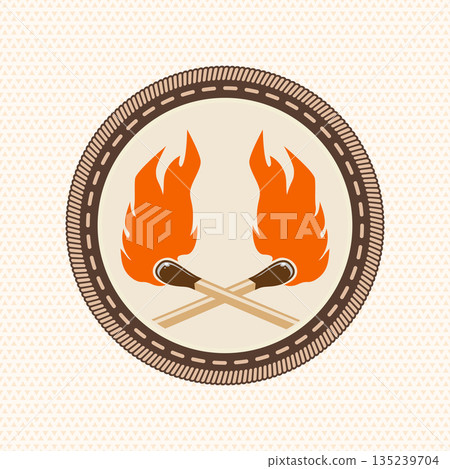 Scout badge with burning matches. Vector. Merit patch, sticker for camping outdoor and academic activities 135239704