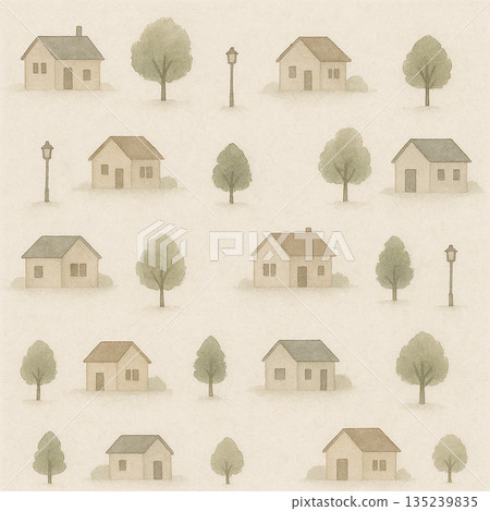 城市景觀系列:日式水彩城市景觀圖案背景,房屋、路燈和樹木散佈其間。 城市景觀系列:日式水彩城市景觀圖案背景,房屋、路燈和樹木散佈其間。 135239835