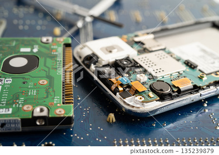 Repairing and upgrade circuit mainboard of notebook, electronic, computer hardware and technology. Repairing and upgrade circuit mainboard of notebook, electronic, computer hardware and technology. 135239879