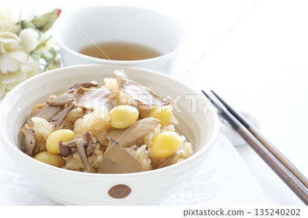 Ginko and Matsutake rice with Japanese tea Ginko and Matsutake rice with Japanese tea 135240202