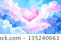 Fluffy watercolor clouds and hearts background material (horizontal 16:9) 135240661