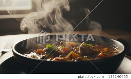 Hot Hearty Soup With Steam 4k ai High Resolution Food Photography 135240665