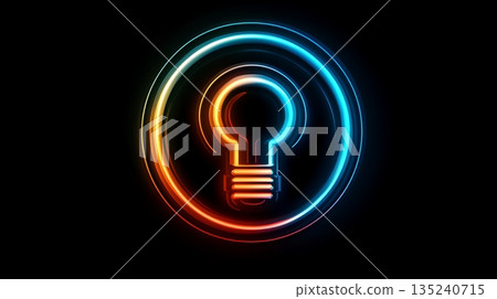 glowing light bulb on black background 135240715