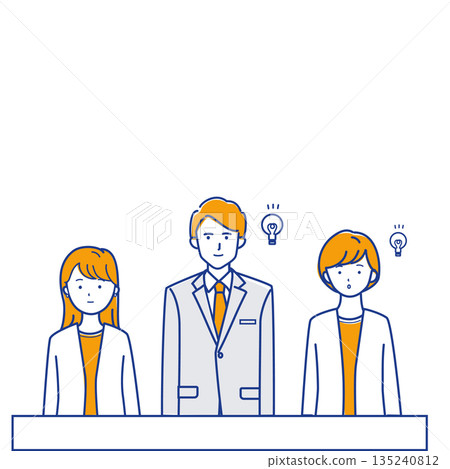 插圖描繪了這樣一個商業場景：會議期間，有人突然想到一個想法。 135240812