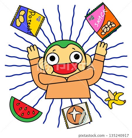 圖：一位快樂的年輕人被糖果包圍 135240917