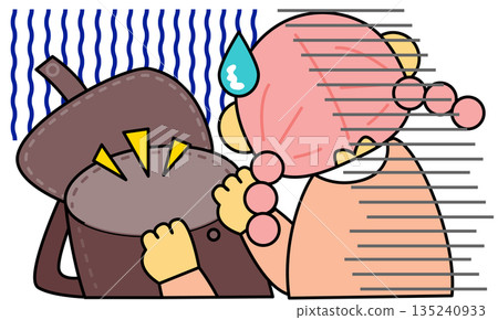 插圖展現了一個人抱頭且無法承受壓力的心理狀態 135240933