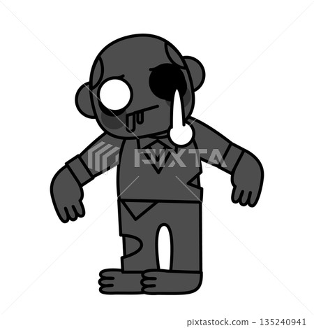 Silhouette illustration of a middle-aged male zombie standing leaning forward 135240941
