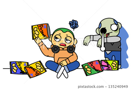 用甜食成癮來逃避現實的人的心理狀態,與殭屍狀態比較。 用甜食成癮來逃避現實的人的心理狀態,與殭屍狀態比較。 135240949