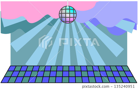 Illustration of a club-style stage background with a shining disco ball Illustration of a club-style stage background with a shining disco ball 135240951