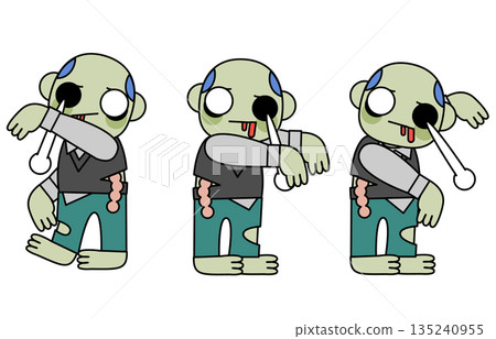 圖：三個面無表情的殭屍男子一邊跳舞一邊揮舞手臂 135240955