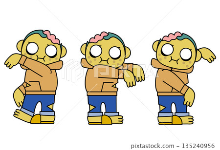 Illustration of a young man who has turned into a zombie, listlessly repeating the same movements 135240956