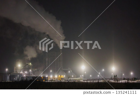 Light Pillars. Rare meteorological phenomena. Winter nature landscape 135241111