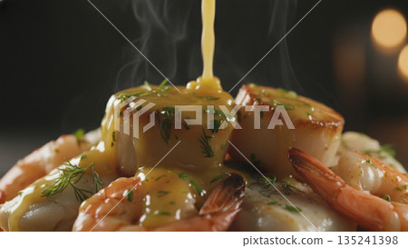Shrimp And Potatoes With Butter Herb Sauce Gourmet Food Photography 4k ai Shrimp And Potatoes With Butter Herb Sauce Gourmet Food Photography 4k ai 135241398
