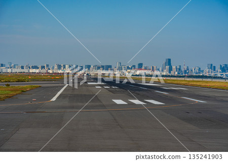 Runway C at Haneda Airport overlooking central Tokyo 135241903
