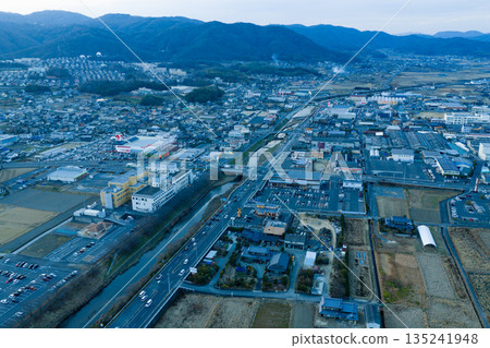 Akaiwa city and mountain scenery at dusk, Okayama Prefecture, end of the year 135241948