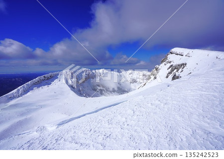 Crater and smoke of Mt. Meakan in winter Crater and smoke of Mt. Meakan in winter 135242523